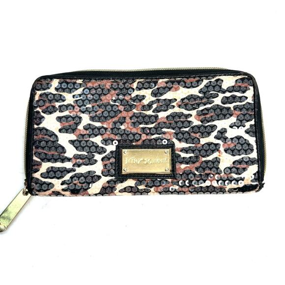 Betsey Johnson Leopard Sequin Zip Around Wallet - Picture 1 of 7